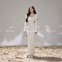 【清清】舒胡蕾 罗曼日落 秋冬方领气质扭结高级感收腰弹力连衣裙