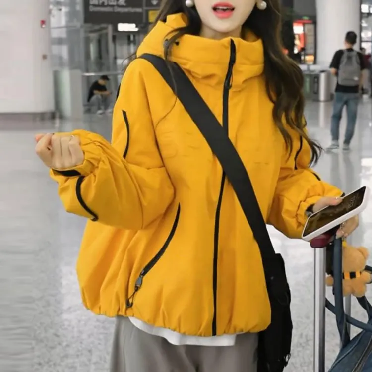 宽松气质爆款连帽棉服女士2025秋冬季新款冲锋衣外套百搭加厚棉衣