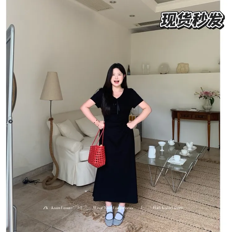 知葵微胖【黑夜童话】法式娃娃领连衣裙女夏季裙子12251L3872