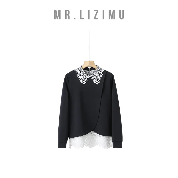 李子木先生时尚拼接蕾丝卫衣女款爆款2025新款秋季休闲百搭上衣