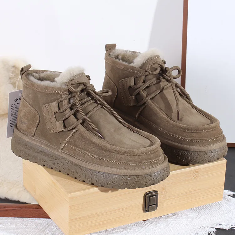 牛皮+内里全羊毛！KS-8828  男士雪地靴系带情侣款防寒时尚雪地靴