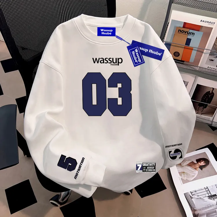 WASSUP HSUBE重磅潮酷oversize长袖纯棉T恤男士潮流百搭美式上衣