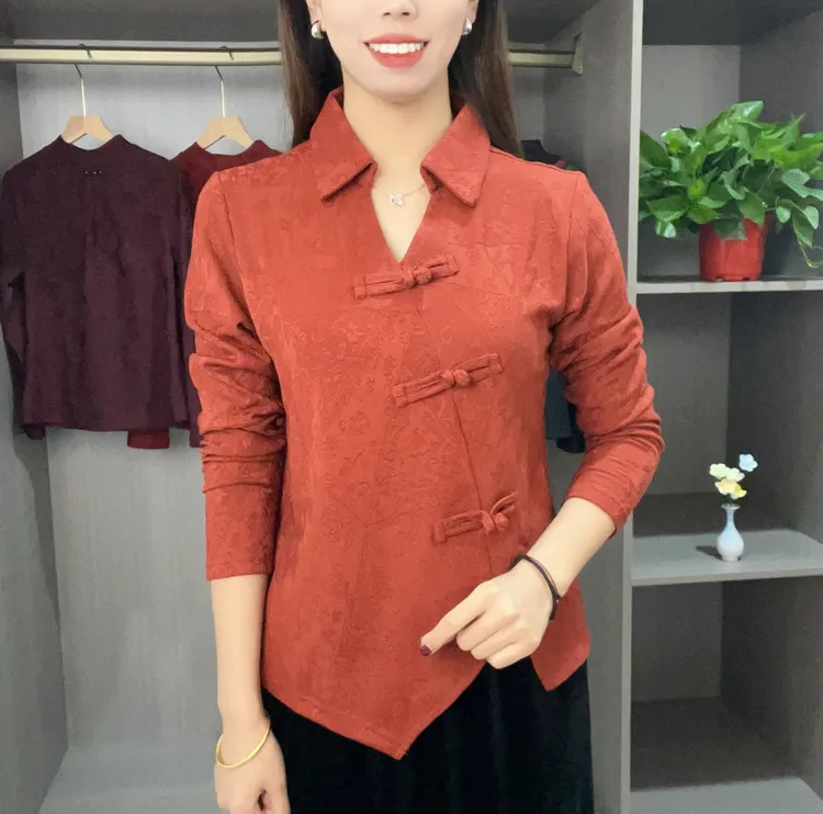 2025秋冬新款时尚翻领盘口设计上衣气质百搭显瘦妈妈装R1022