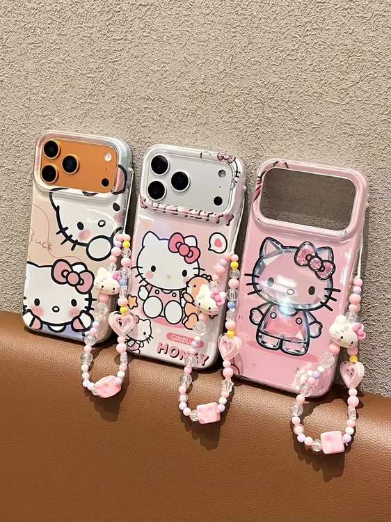 可爱KT图案菲林果冻二合一手机壳适用苹果16/15/14/13/12防摔壳
