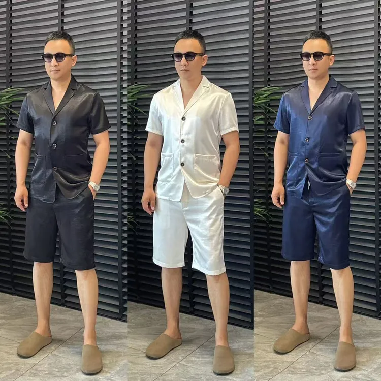 张先生欧货•8491夏季男士时尚休闲醋酸100%潮流百搭宽松短裤套装