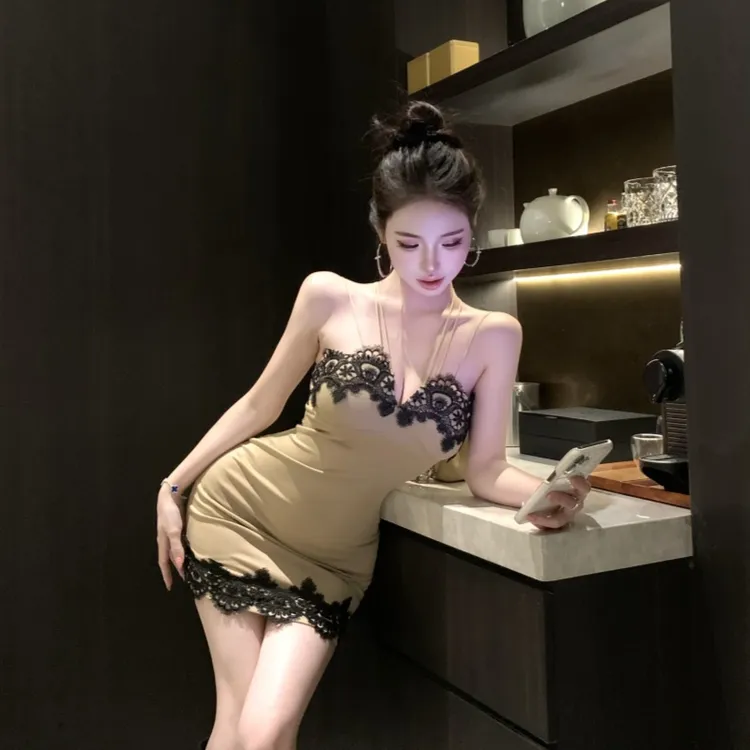 蕾丝性感夏季复古旗袍辣妹吊带修身显瘦包臀连衣裙短款独特漂亮