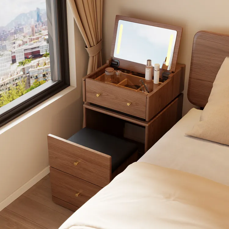 木屋记实木梳妆台小型卧室现代简约小户型床头收纳一体翻盖化妆桌