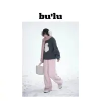 bu'lu“粉绒甜梦”软糯粉色直筒阔腿裤女冬厚款