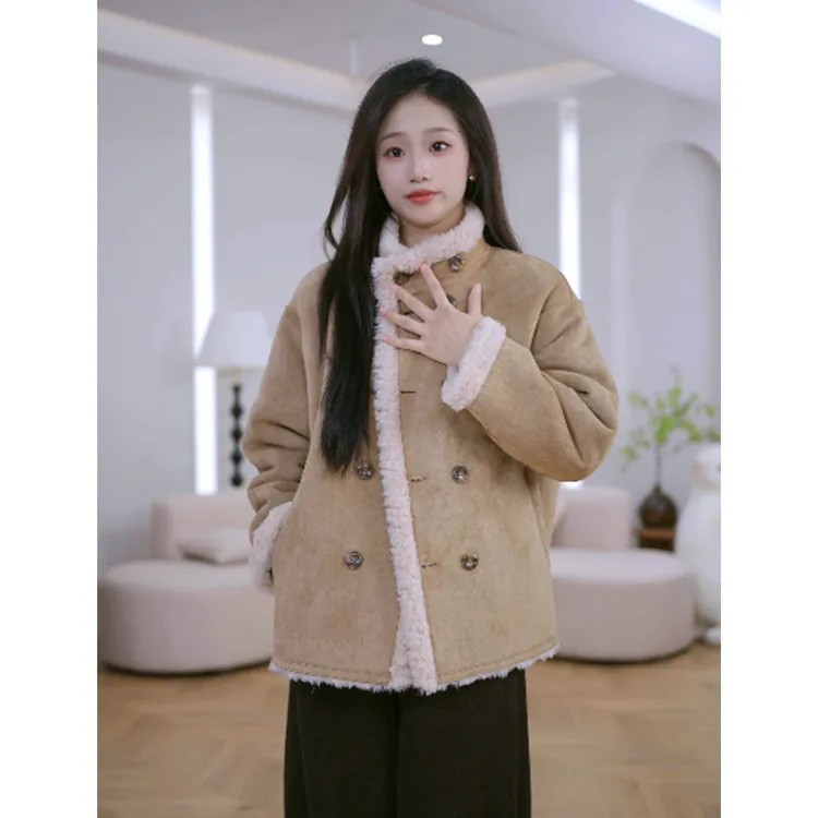 HANYU/韩禹TF220新款100%羊毛外套女宽松显瘦时尚双面穿加厚