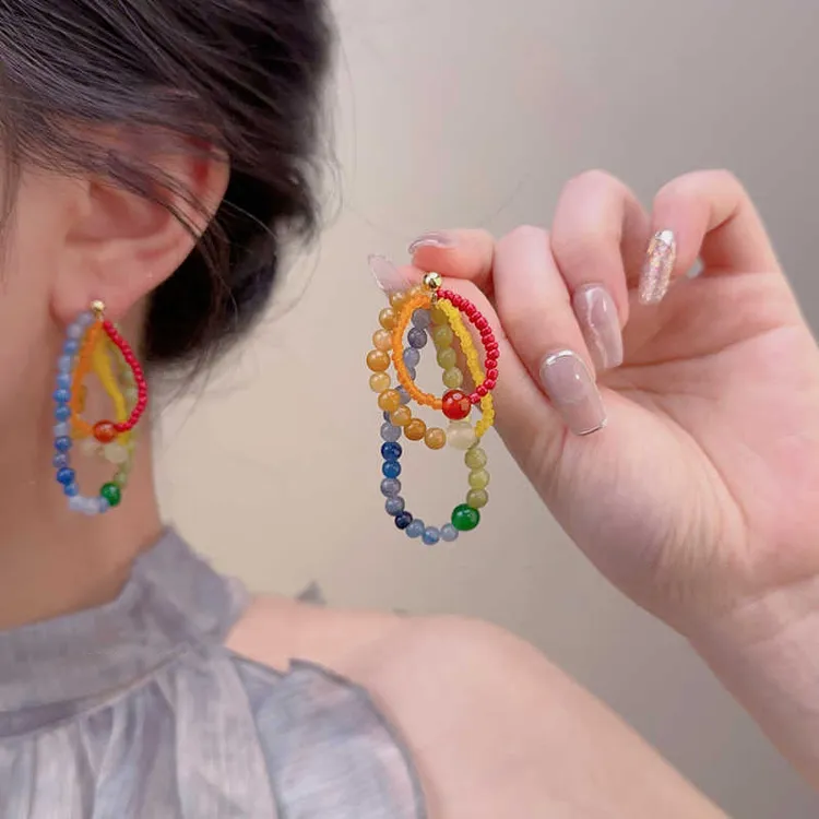 铜合金仿水晶耳饰 新中式串珠耳环新款爆款复古设计气质撞色耳饰