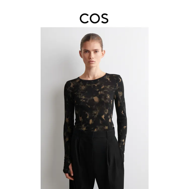 COS女装 修身版型羊毛长袖上衣黑色/印花2026春季新品1325546001