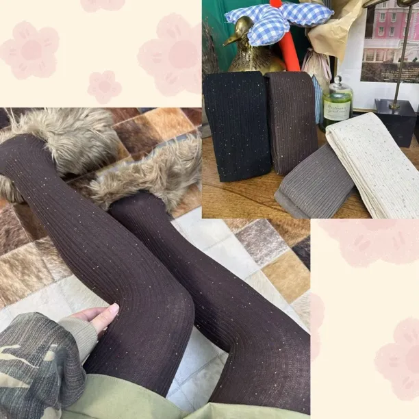 秋冬新款显瘦条纹彩点纱棉质保暖连裤袜女针织打底