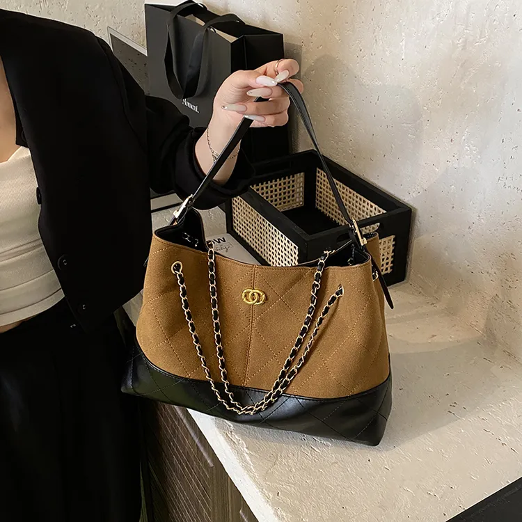 【手工DIY】撞色拼接菱格链条单肩包2025新款高质感大容量经典时尚