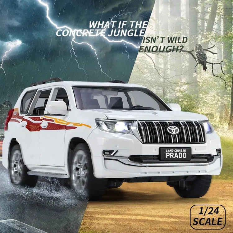 正版1/24丰田普拉多合金汽车模型回力声光玩具越野车仿真车3904