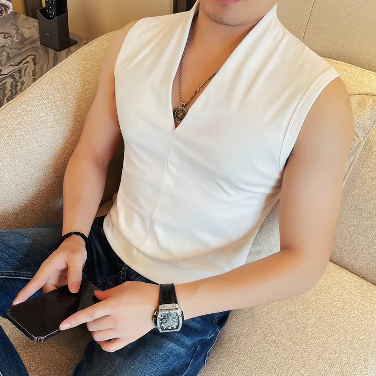 无袖V领坎肩背心男款爆款2025新款夏季型男风运动健身男士短袖t恤