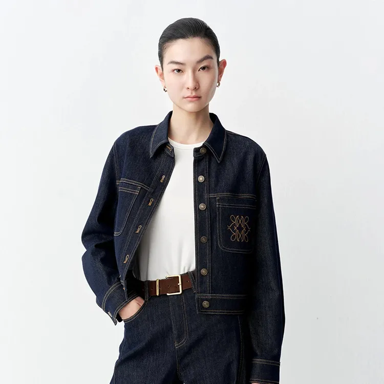 艾诺丝商场同款2025年秋季女复古宽松时尚韩版刺绣短款外套103113