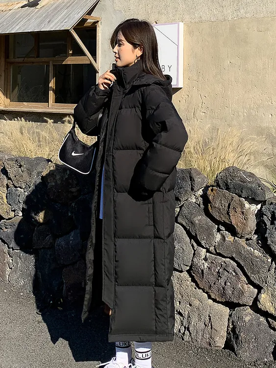 DK长款羽绒服女冬季加厚过膝2025年新款保暖东北情侣宽松艺考黑色