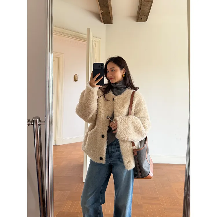 KEEP KAPU靠谱【卷卷小羊】100羊毛保暖单排扣毛毛外套KP253548