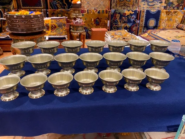 复古铜供水杯高脚藏式佛具供奉水杯家用桌面装饰