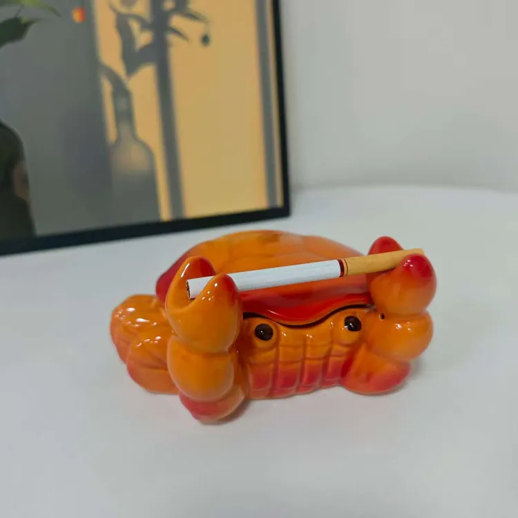螃蟹陶瓷烟灰缸小摆件