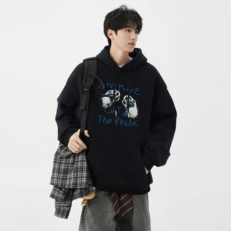 特大码80-300斤连帽卫衣美式潮牌印花男女春秋慵懒风情侣外套上衣
