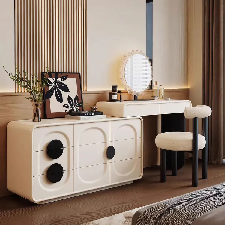 梳妆台斗柜一体2025新款现代卧室简约化妆桌奶油风高级床尾收纳柜
