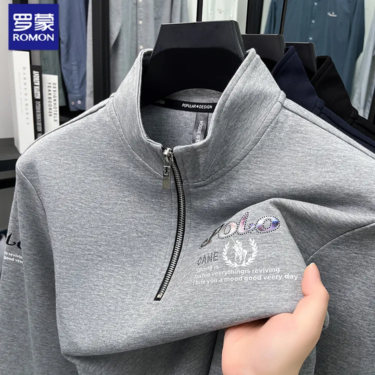 罗蒙中青年半拉链立领长袖卫衣男士春秋季棉质刺绣休闲打底衫卫衣