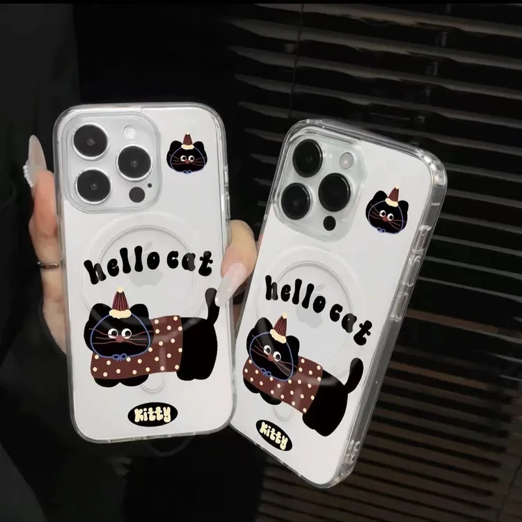 红衣黑猫适用苹果16手机壳iPhone14个性15promax磁吸11可爱12防摔