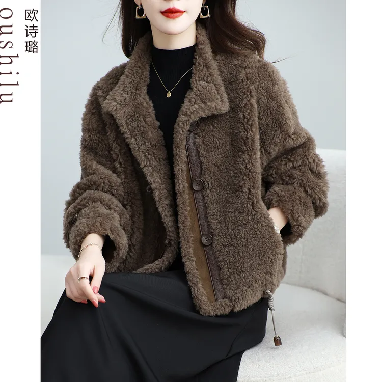 人造皮草 25冬季新款海宁颗粒绒皮草外套女短款外套仿皮毛一体