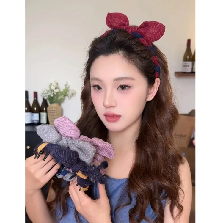 一款两戴～耳朵可拆卸！早秋撞色深色棉麻反着戴齿梳兔耳朵发箍