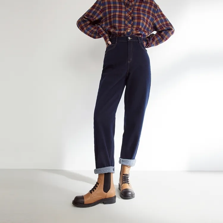 EP YAYING雅莹 羊绒牛仔裤长绒棉质显瘦直筒牛仔裤 秋冬新款J616A