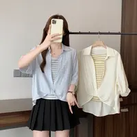 2025秋新款胖mm大码设计感扭结两件套背心衬衫休闲通勤显瘦上衣女
