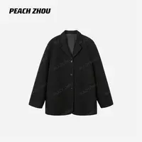 『PEACHZHOU』100羊毛高级感翻驳领休闲中性宽松系扣大版西装外套