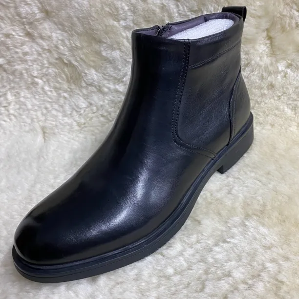 黑色秋冬加绒男士真皮加绒皮鞋拉链百搭休闲皮鞋时尚