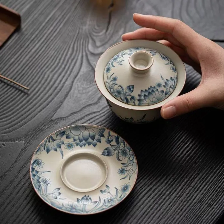 5号150CC汝窑三才盖碗茶悬停家用陶瓷单个高档茶碗功夫茶杯清荷碗