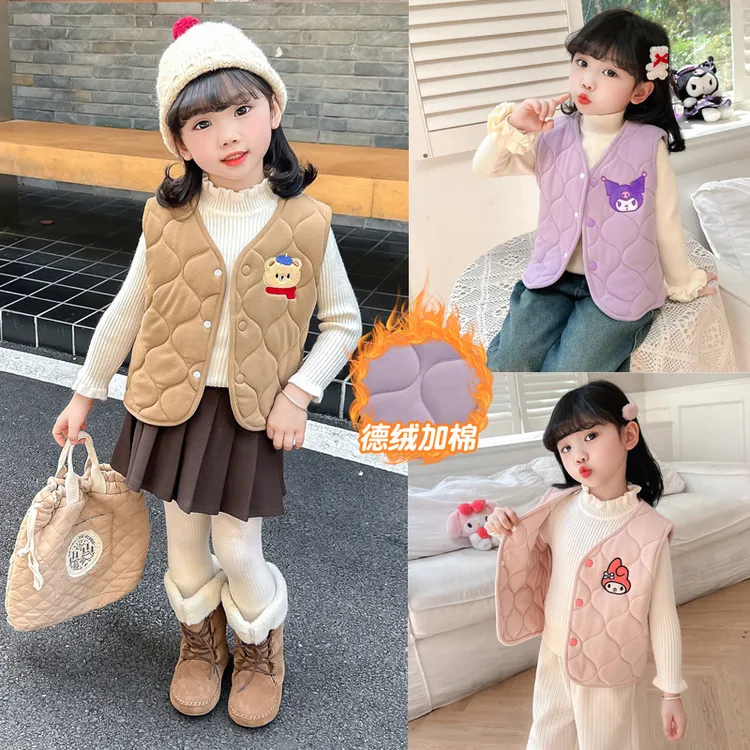 女童德绒马甲秋冬新款校服神器加厚内穿夹棉背心女宝儿童坎肩上衣