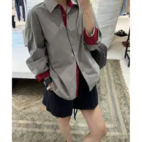 『朱小姐』 撞色格纹翻领廓形衬衫  G297