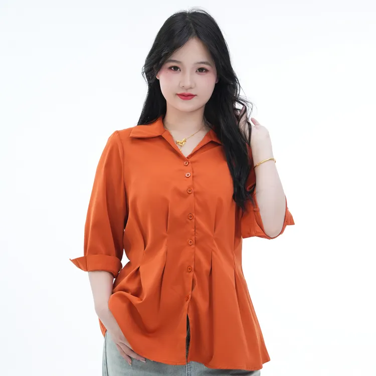 梦丞-早春薄款不褪色大码衬衫宽松型常规五分袖纽扣POLO领胖妹妹