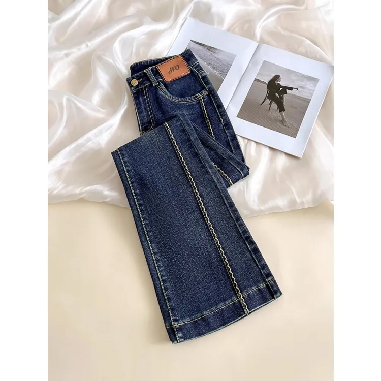 拉夏贝尔微喇牛仔裤秋女装2025新款高腰弹力马蹄裤修身显瘦喇叭裤