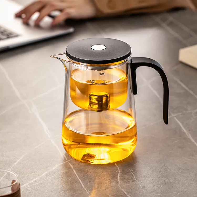 创意按压式茶水分离透明玻璃大容量飘逸杯简约家用待客泡茶神器