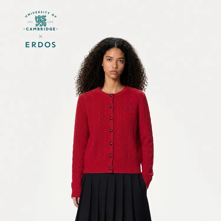 ERDOS×剑桥大学联名系列 26秋冬新品学院风绞花女士针织羊绒开衫