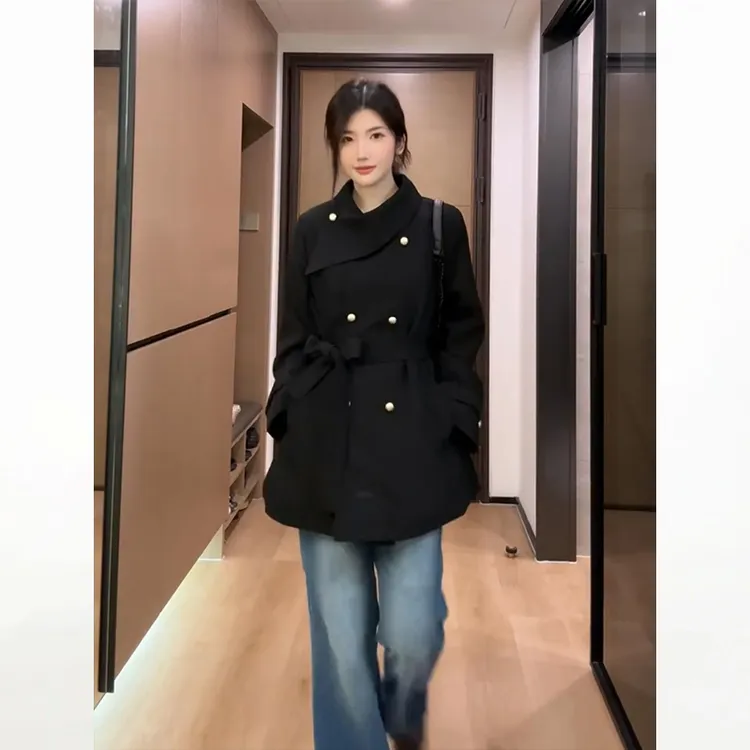 法式赫本风黑色短款风衣外套女2025秋季爆款气质独特超好看大衣潮