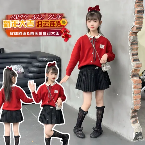 韩系甜美复古钉珠蕾丝花边绑带毛衣女冬温暖加厚外穿圆领针织开衫