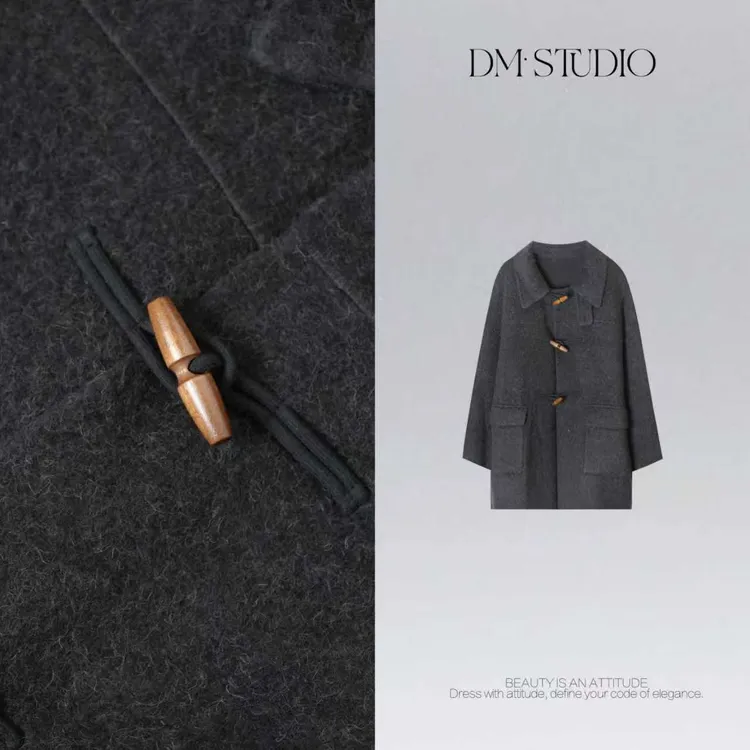 DEDM•STUDIO/复古冬季羊毛翻领牛角扣毛呢大衣2510MNWT/3405-1-3