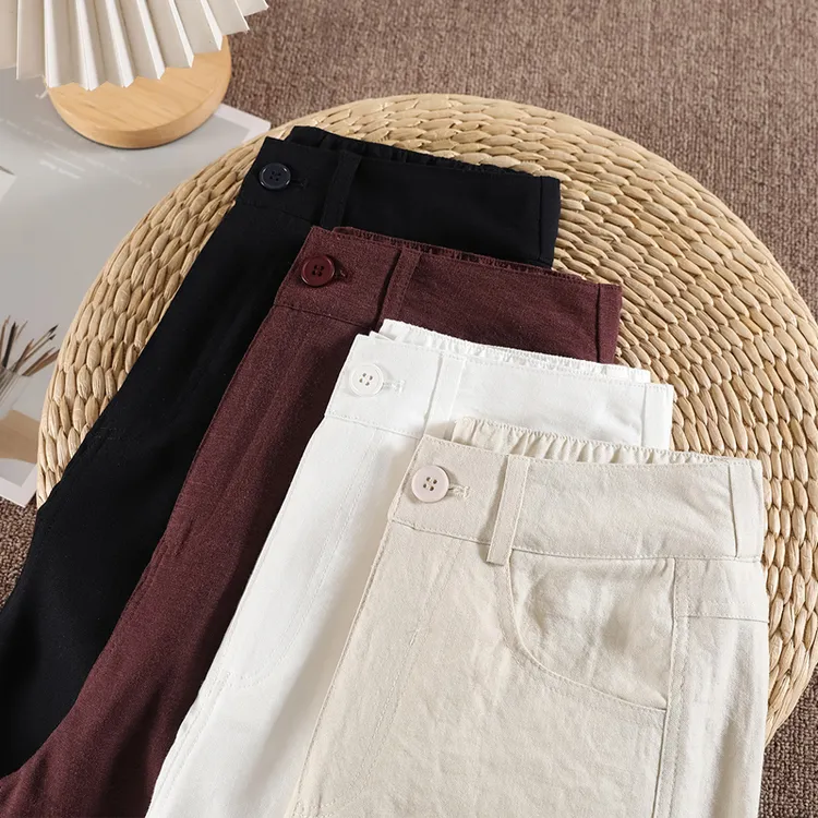 夏季播款镰刀裤 2025新款亚麻直筒裤长裤宽松弯刀裤