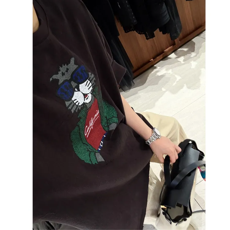 【猫先生】美式复古墨镜猫咪卡通印花短袖 J25DX797