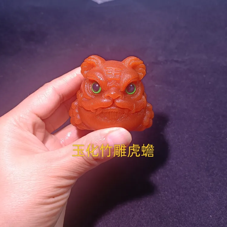 实心竹龙血金丝竹雕玉化成品虎蟾鹰嘴独角金蟾已玉化已上色手把件