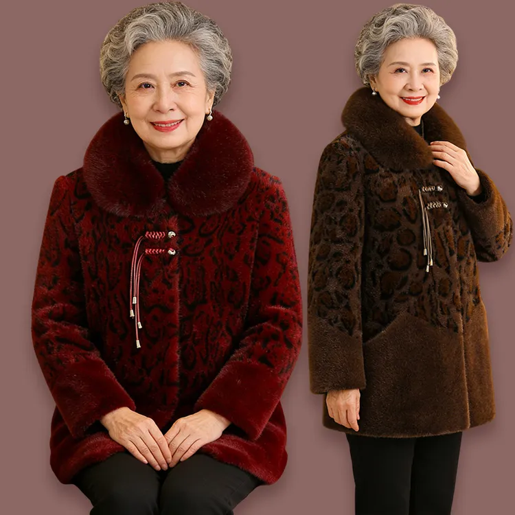 奶奶冬装毛领大衣中老年人女妈妈棉衣加绒加厚外套老太太秋冬衣服