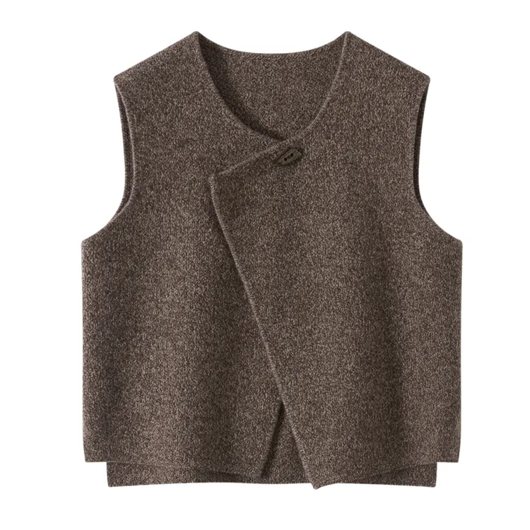 花纱全羊毛马甲开衫 DY745老钱风短款针织坎肩复古牛角扣马夹显瘦