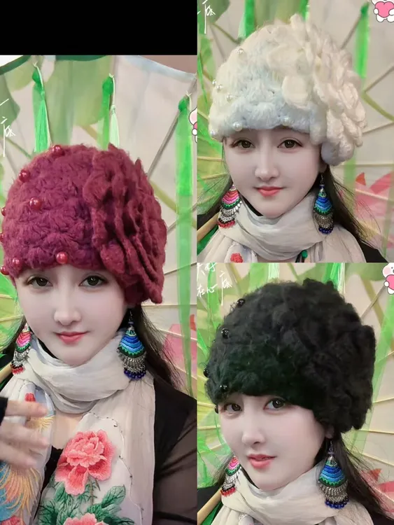 冬款帽子成品手工钩大花帽子均码有弹性针织编织女士